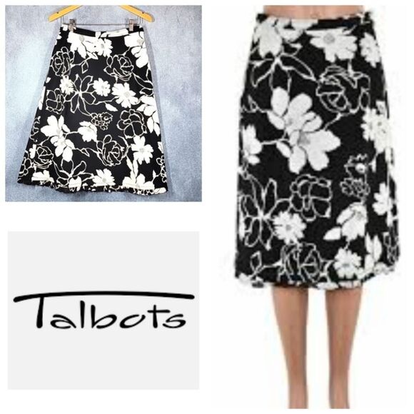 Talbots Dresses & Skirts - Talbots Black and White Floral A-Line Skirt